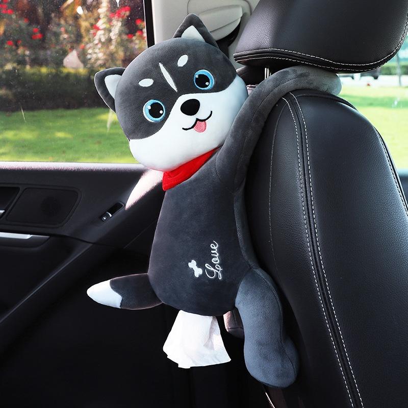 Cute Car Tissue Box For Backseat Plush Material Cartoon Character Design