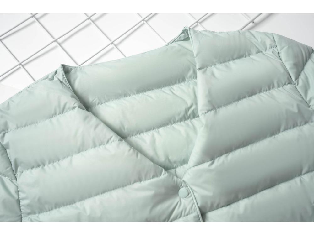 Women's Warm Down Liner Jacket Solid Color Long Sleeve Round Neck Short Style for Autumn Winter