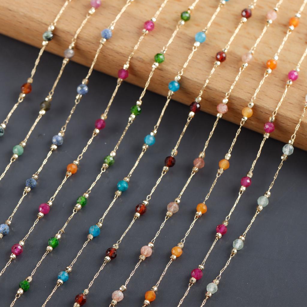 C220 18K Gold Plated High Quality Colorful Natural Stone Metal Chain Diy Necklace Bracelet for Women Jewelry Making 1m/lot