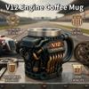 Taza de acero inoxidable con asa para motor V12, estilo retro, con aislamiento, ideal como regalo para hombres y niños.