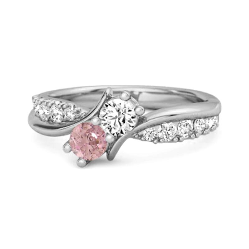 925 Sterling Silver Pink Topaz Twin Stone Pave Women Wedding Ring 8.5