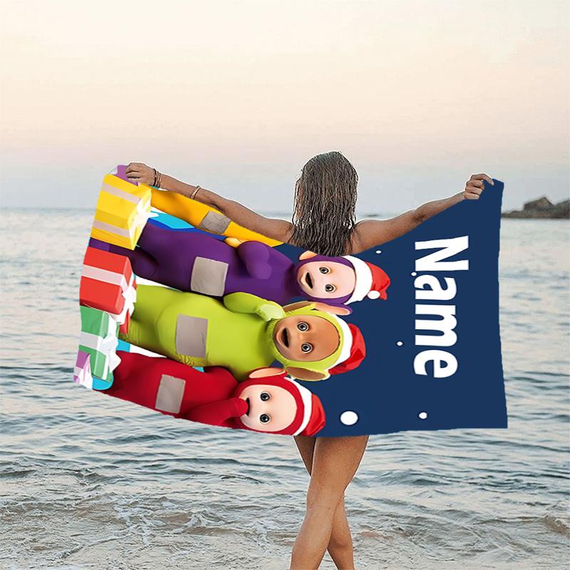 1pc Teletubbies3 Beach Towel with Custom Name, Beach/Swimming/Bath/Picnic/Camping Towel, Suitable for Seaside Beaches