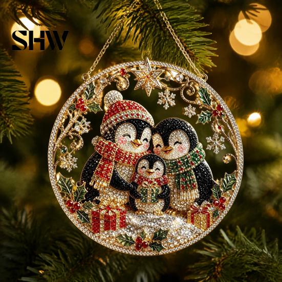 Christmas Faux Diamond Art Ornament Kit Kit, Santa Angel Sun Catcher DIY Acrylic Textured Bead Round Board, 3D Craft for Adults, Festive Window