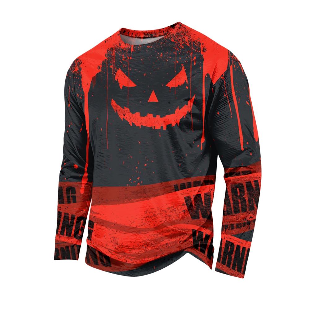 Men's Casual Long Sleeve Halloween Printed T-Shirt for Everyday Wear