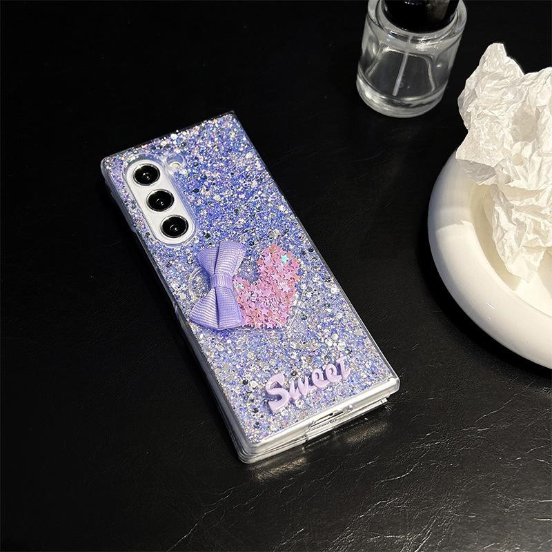 

Glitter Sequin Bow Love Phone Case for Samsung Zflip6 Folding Screen For Samsung ZFold7