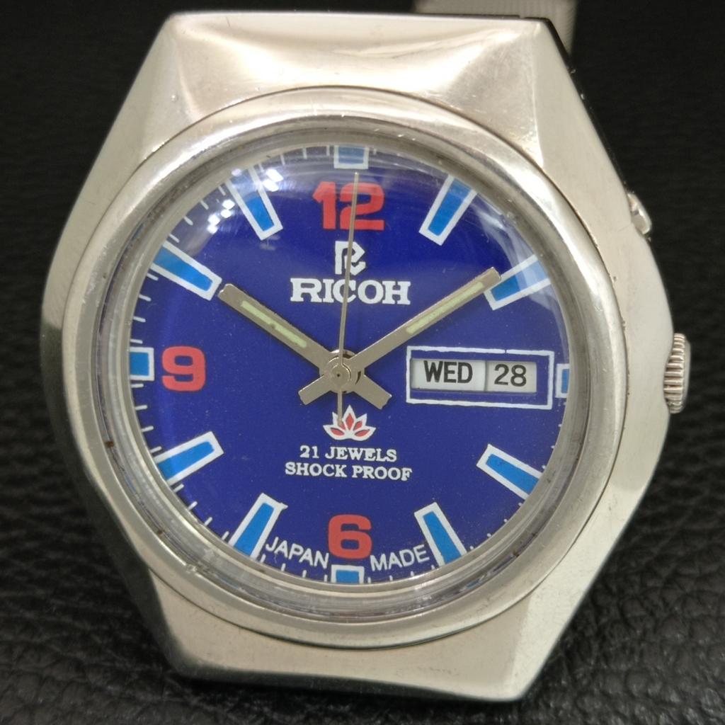 JAPAN VINTAGE RICOH R31 AUTOMATIC MENS BLUE COLOR DIAL WATCH a707734-1