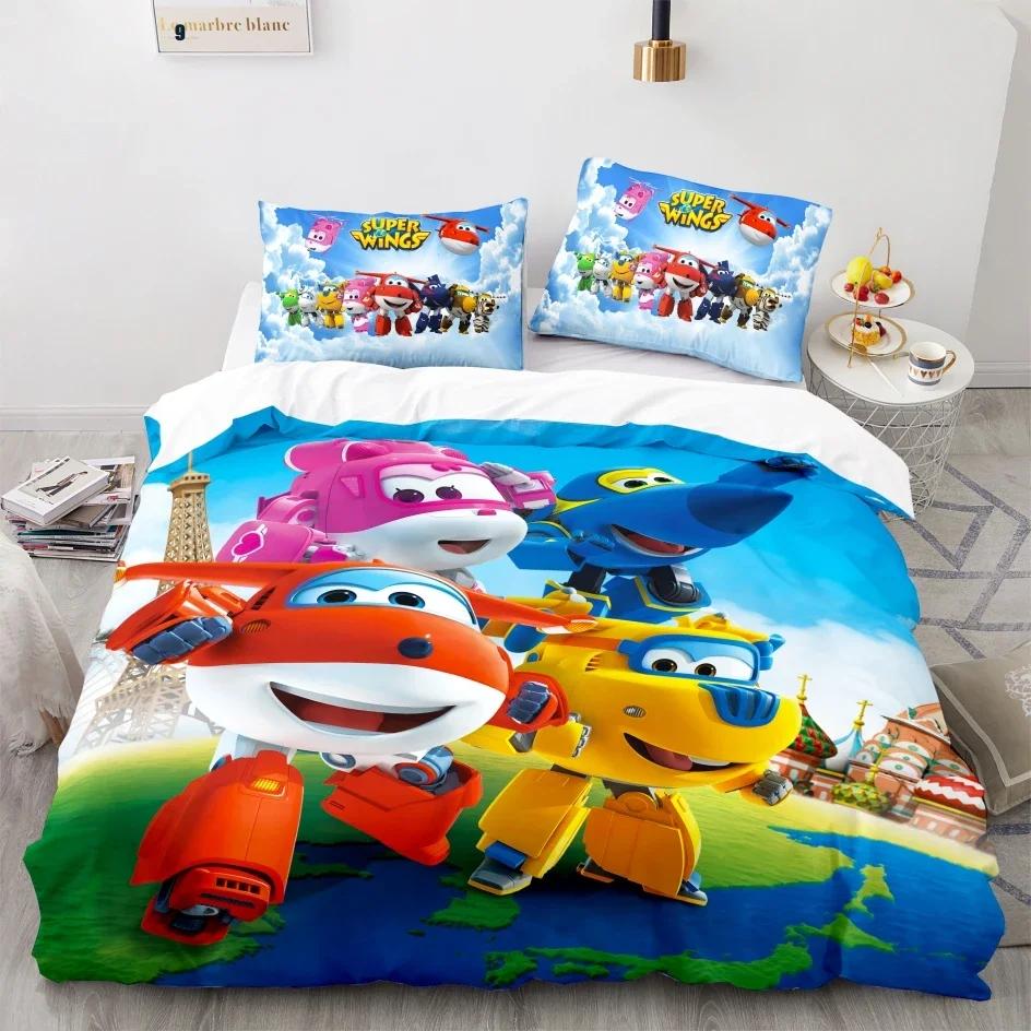 Super Wings Bedding Set Bedspread Single Twin Full Queen King Size Game Super Wings Bed Set Children's Kid Bedroom Duvetcover 05