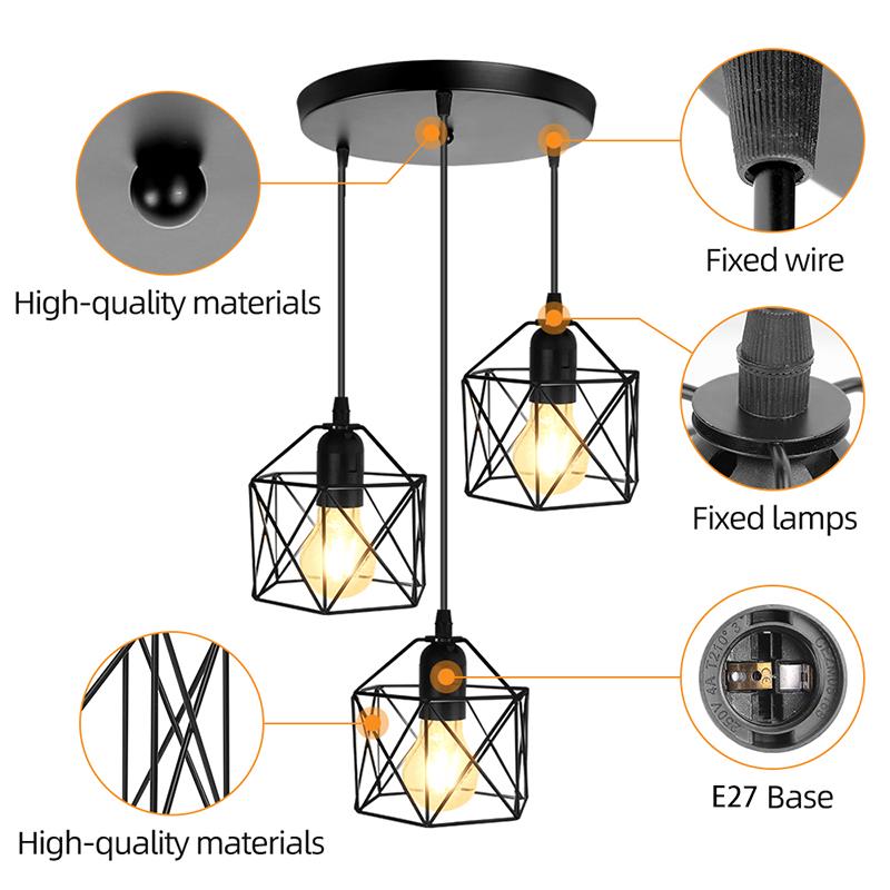 Industrial Pendant Lights Led Hanging Lamps for Ceiling Chandeliers Metal Cage Kitchen Island Adjustable Ceiling Pendant Lamp