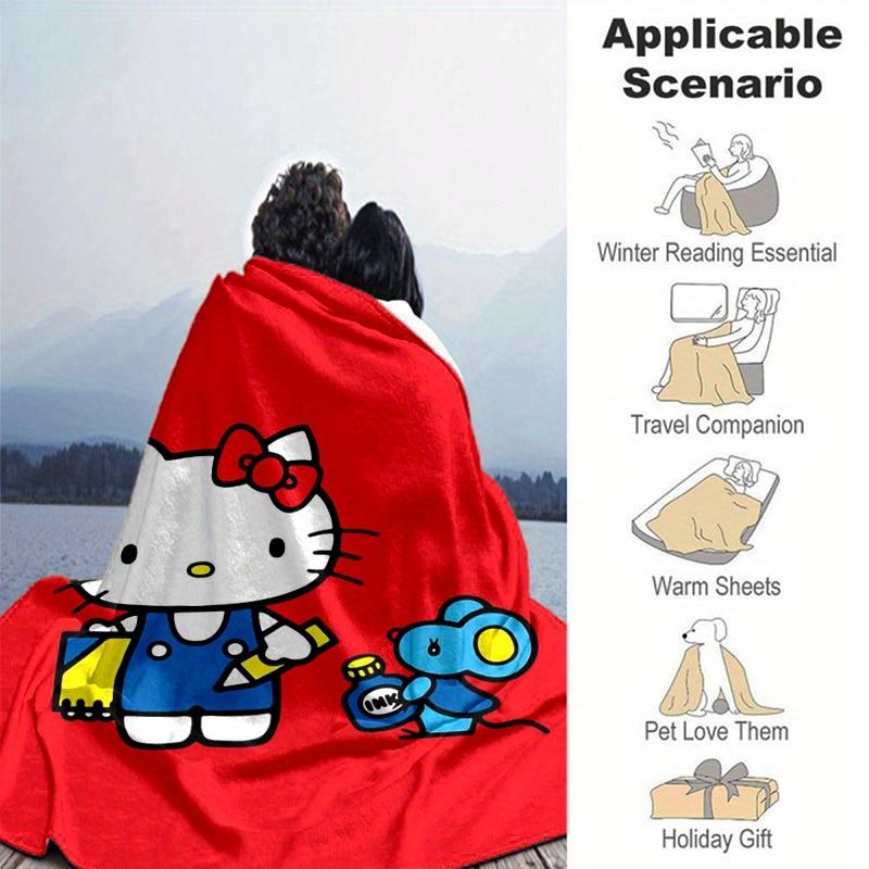 1pc. Hello Kitty & Blue Mouse Design Blanket - Home Office Outdoor Gift Suitable for All Seasonsz041729