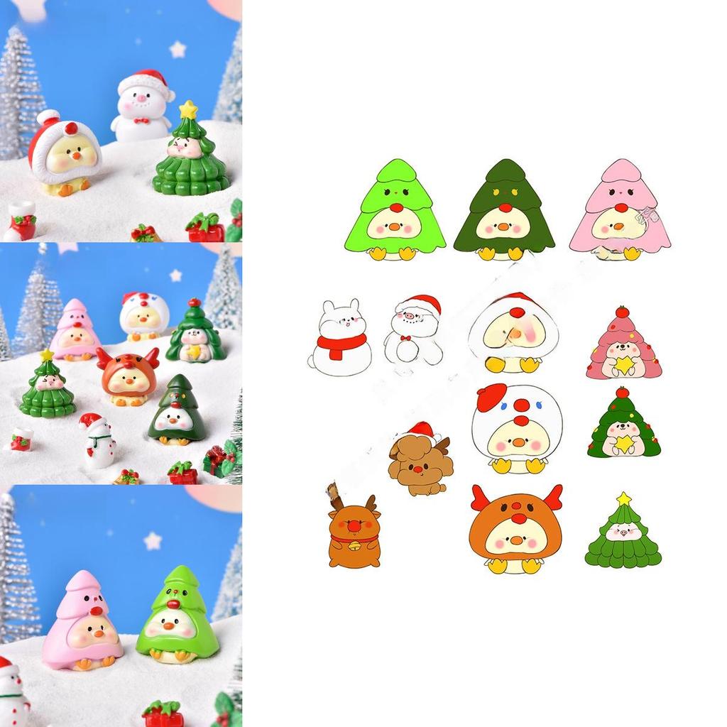 Cute Festive Resin Christmas Tree And Animal Figurines For Holiday Decor