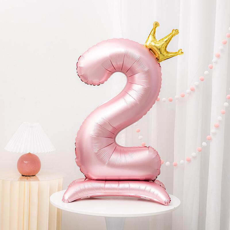 32/42inch Crown Decor Pink Aluminum Foil Digital Balloon Number Balloon For Birthday Party Decor Supplies Girls Birthday Favor