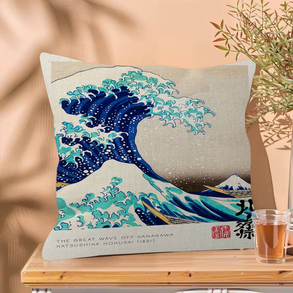 Vintage The Great Wave Katsushika Hokusai Office Cushion Pillowcase Car Cushion Cover45X45CM Lumbar Pillowcase Sofa Pillowcover