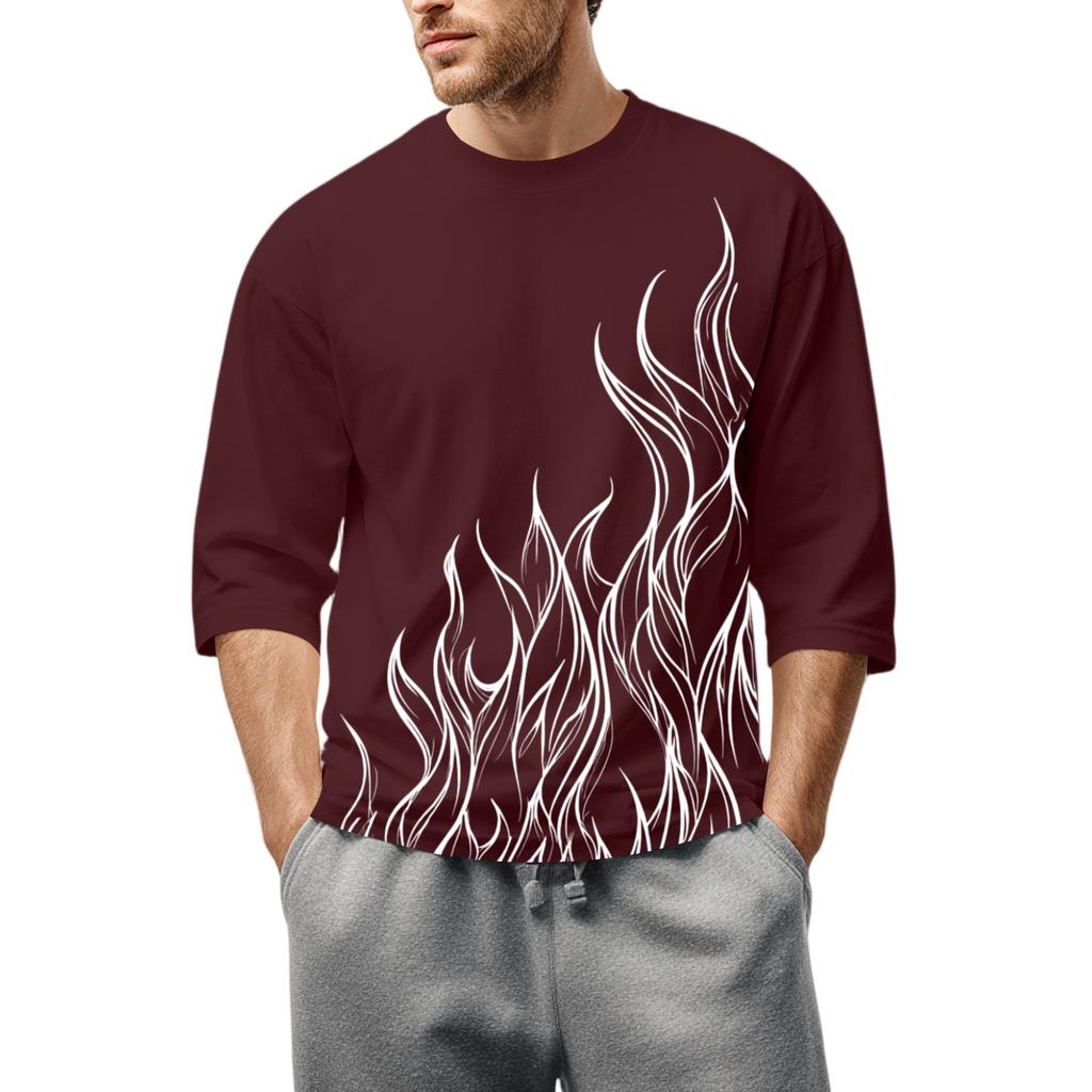 Men'S Round Neck Three-Quarters Sleeve Top Casual Fashion T-Shirt