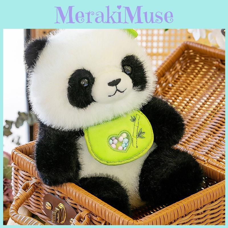 With Panda Adorable Bib Plush Toy Stuffed Animal Doll Kids Gift Decorations