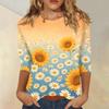 Women Casual Floral Print Round Neck Three Quarter Sleeve Top Lightweight Comfortable Fit Stylish Design Suitable for Everyday Wear