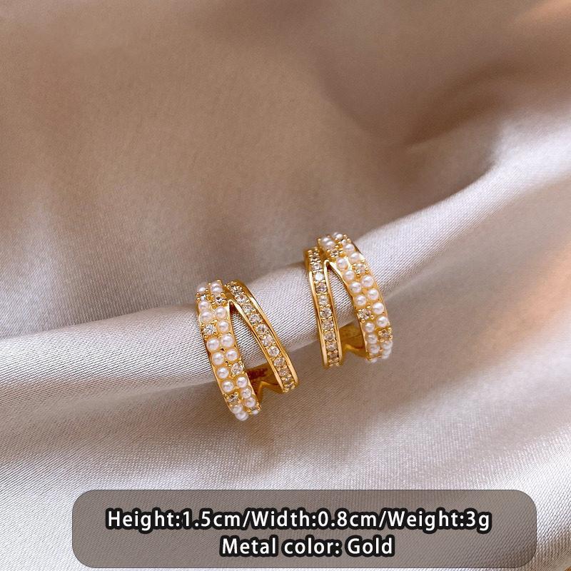 

Gold Color Imitation Pearl Zircon Earrings C-Shaped For Women s Fashion Jewelry Luxury Design Commute Accessory 2026 New Style