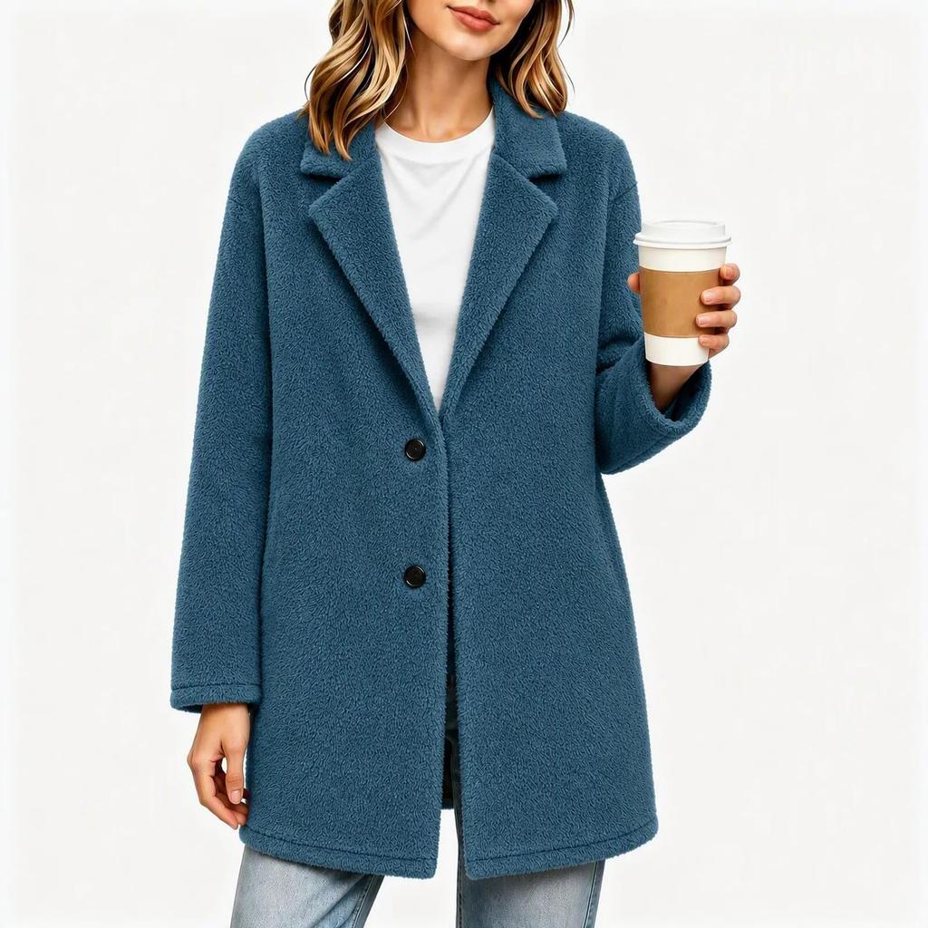 Women's Casual Mid-Length Overcoat with Turn-Down Collar for Everyday Wear