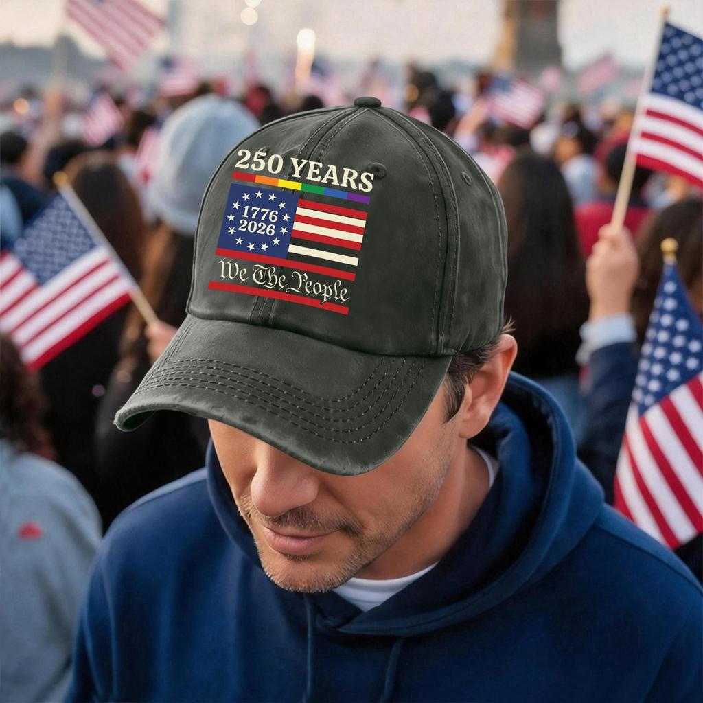 Unisex 250 Years Anniversary Baseball Cap with Vintage Washed Finish and Embroidered We The People Print Adjustable Fit