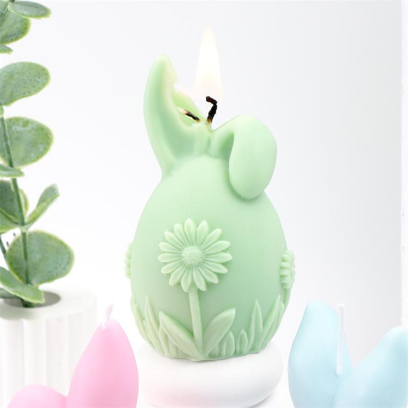 Niedliche 3D Osterhase Eiform Kerzenform DIY Blumengeprägte Tier Gips Dekorationswerkzeug Festivals Basteln Oster-Thema