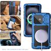 For iPhone 16 Plus Case Aluminum Alloy+Silicone Lens Kickstand Phone Cover with Tempered Glass Film