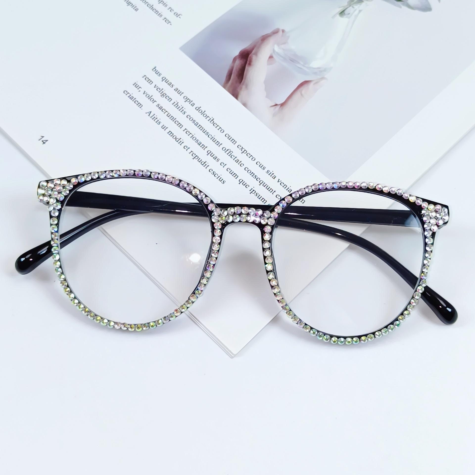 Fashion Ins Style Handmade Diamond-Encrusted Glasses Women S Tide Cool Party Party Flat Mirror Personalized Versatile Decorative Mirror