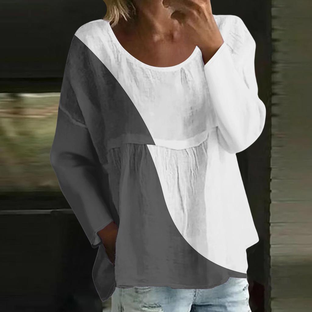 Haut décontracté pour femme à la mode, ample, col rond, imprimé floral, manches longues