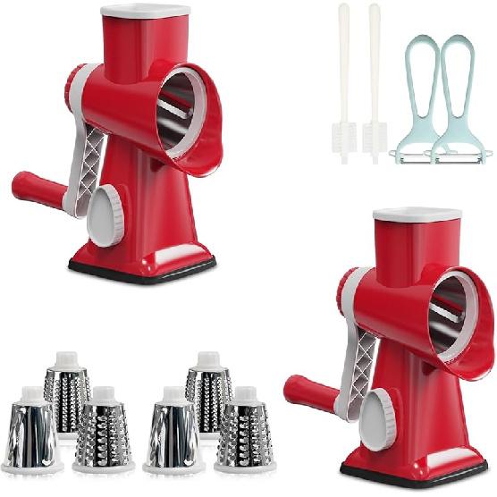 2 Set Rotary Cheese Grater Hand Crank with Handle, Multifunctional Cheese Shredder with 3 Stainless Steel Blades, for Grating Cheese, Vegetables, 2