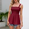 Damen Sommer Lose Ärmellose Hosenträger Plissee Rüschen Schlank Tunika Casual Tops Weste Bluse