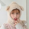 Cute Winter Warm Hedging Cap Cartoon Plush Hat Scarf Casual Bear Ear Hat Scarf  Autumn