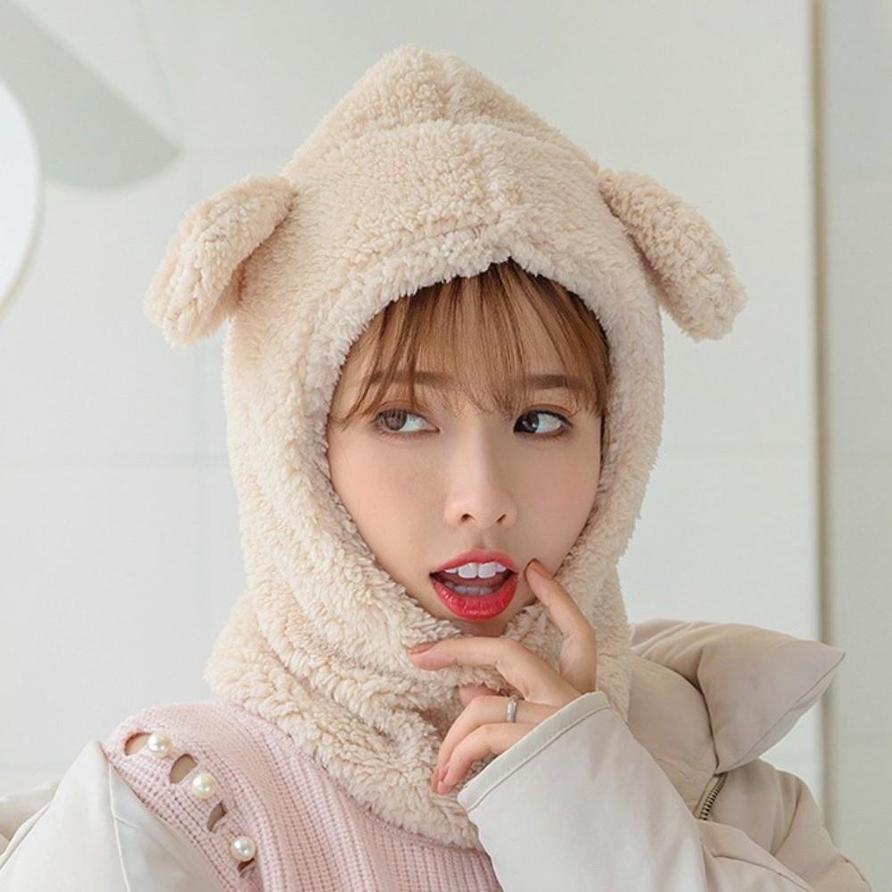 Cute Winter Warm Hedging Cap Cartoon Plush Hat Scarf Casual Bear Ear Hat Scarf  Autumn