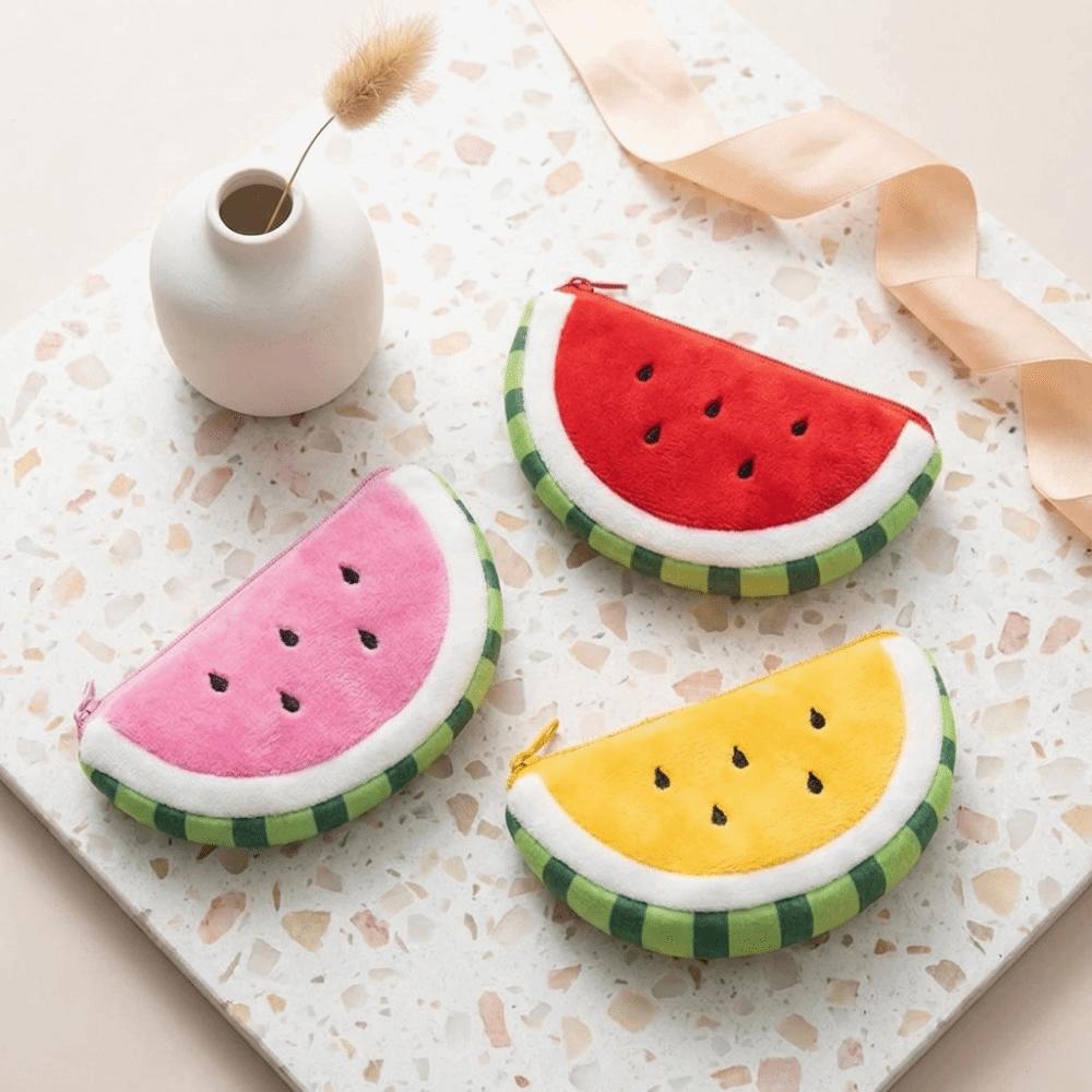 Zipper Watermelon Coin Purse Cute Cartoon Mini Card Bag Money Holder Plush Fruit Wallet Women