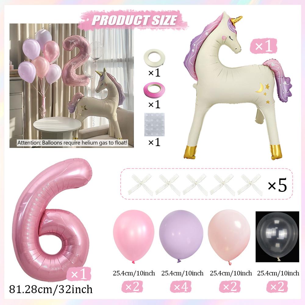 20pcs Standing Unicorn Horse Balloon Set 32 Inch Pink Number 0-9 Foil Balloons Standing Pegasus Birthday Party Decoration