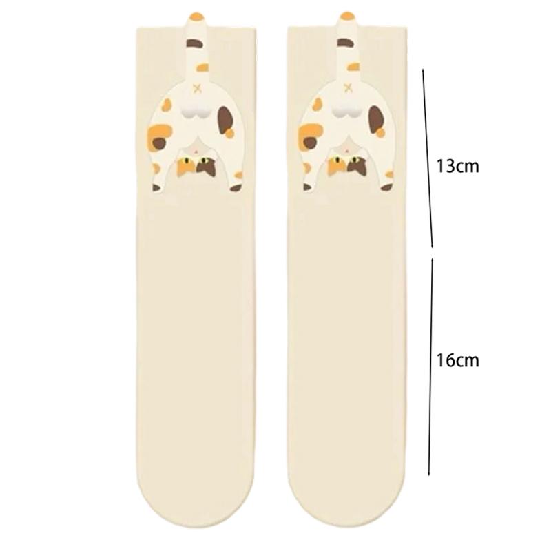 Funny Cartoon Cat Pattern Socks with 3d Cat Eggs for Women Breathable Soft Cartoon Middle Tube Socks Gifts for Cat Lovers