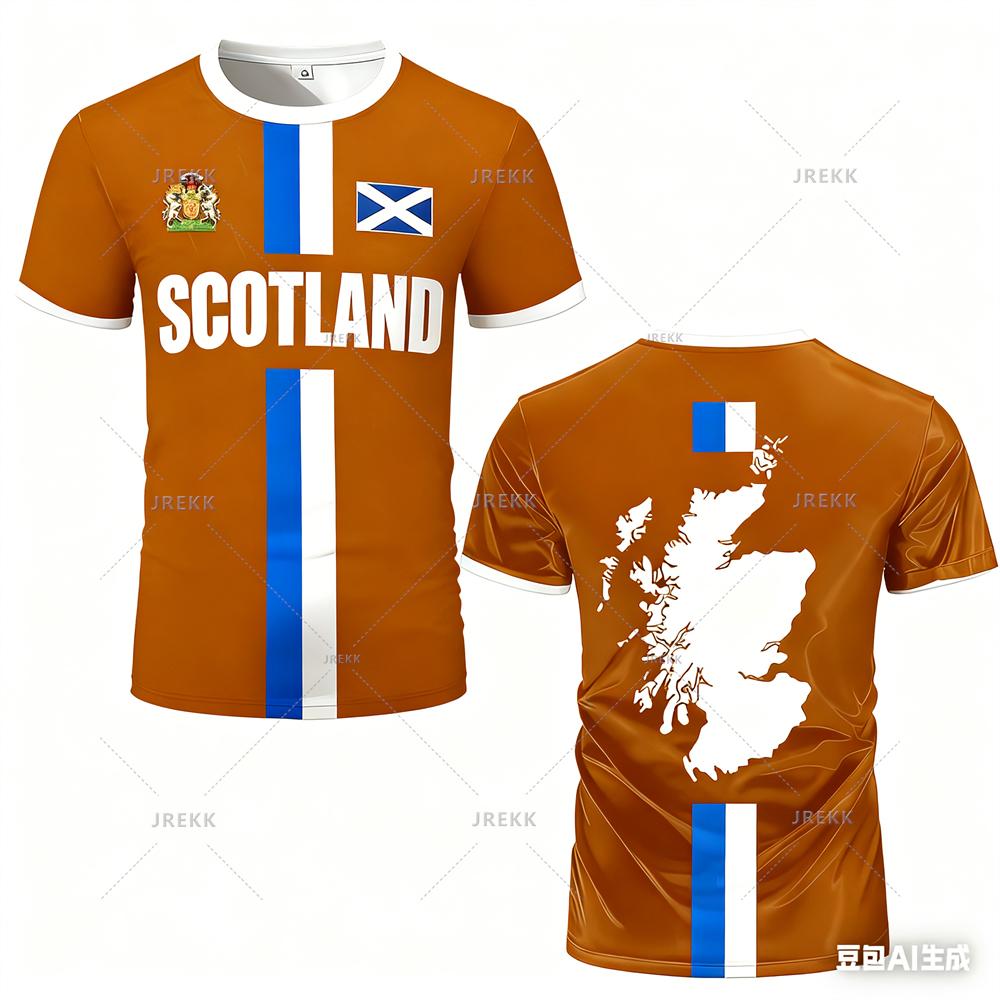 Scottish Flag Merlot Football T-shirt Fashionable Casual Men's Sportswear Summer Outdoor Fitness Short Sleeved Round Neck Tops