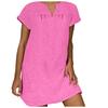 Gonna ampia estiva da donna alla moda, manica corta, scollo a V, abito in cotone e lino