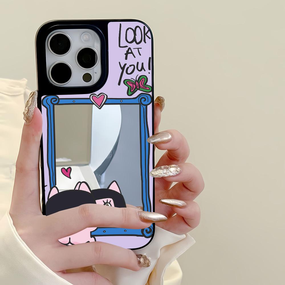 Mirror Phone Case for iPhone 15 11 13 14 for 15 16 Pro Max 12 13 16 Pro Cloud Flower and Animal Cute Style Phone Case