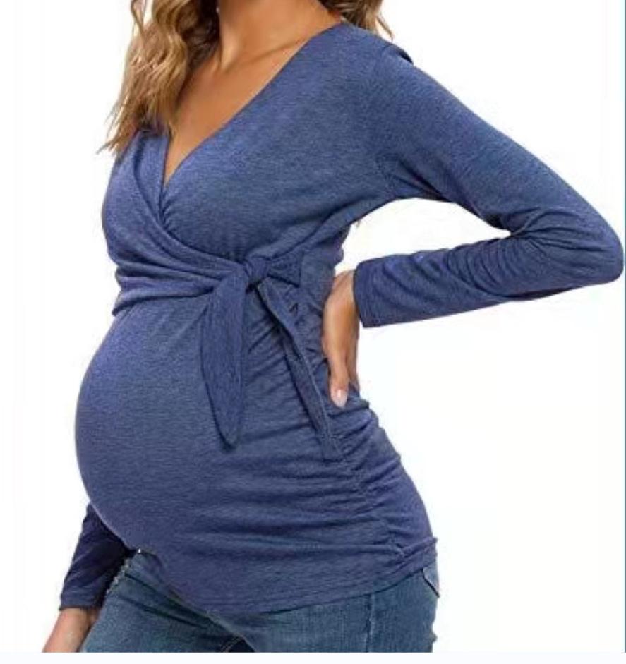 European and American trends Bao Ma cross V-neck breastfeeding T-shirt maternity top spot loose type