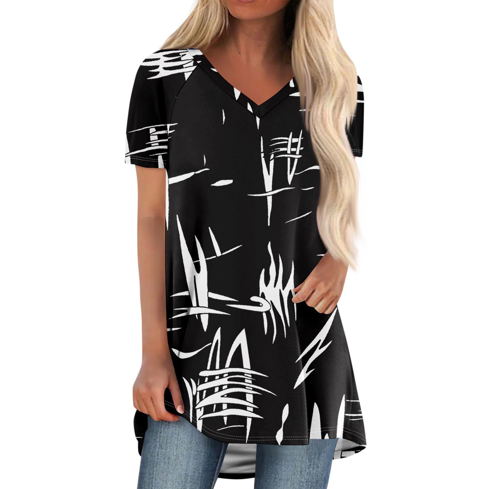 

Ladies Short Sleeve Pleated Loose Tops Plus Size Casual Tops V Neck Short Sleeves Casual Summer T Shirts Ladies Tops T Shirts Shirts L