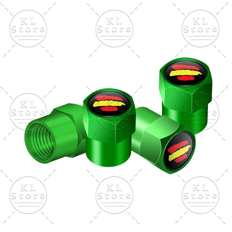 Creative 4Pcs Spain Flag Symbol Emblem Car Wheel Tire Air Valve Cap Stem Covers For Car Bicycle Motorcycle Universal Accessories