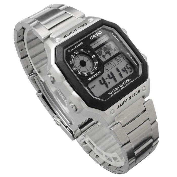 Casio World Time AE-1200WHD-1AV Digital Watch (Silver Metal Band)