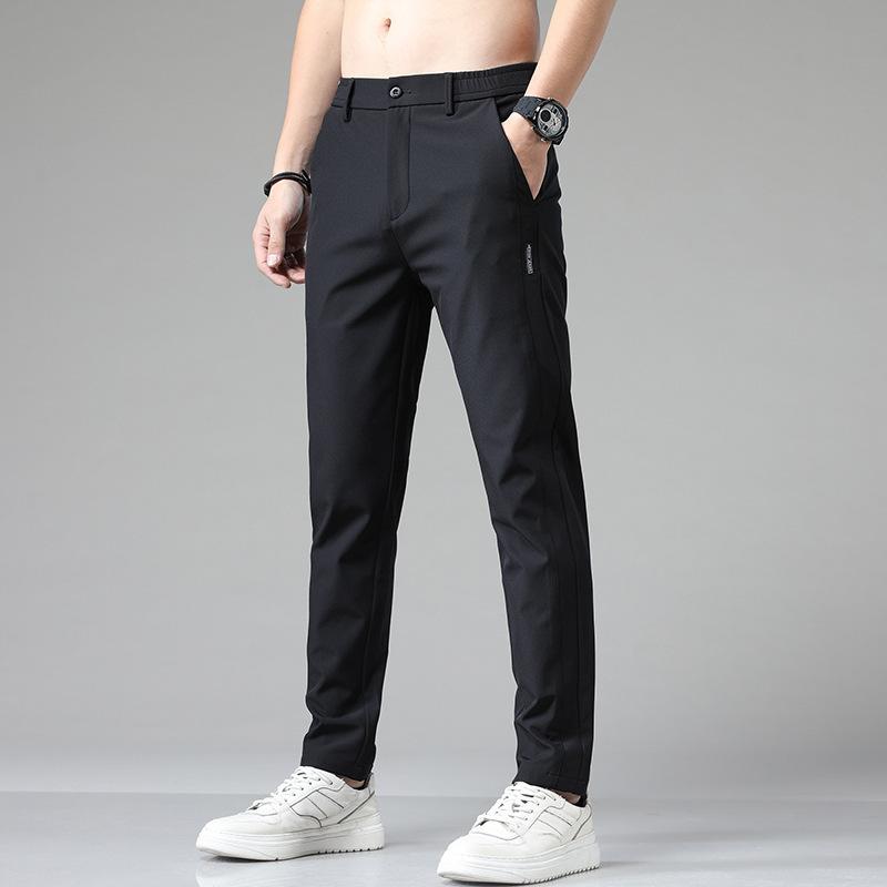 Ice silk men's versatile elastic waist casual pants autumn velvet thickened boys slim straight warm sports trousers