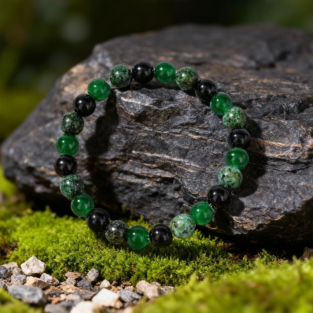 Festive Gifts Green Agate African Turquoise Black Onyx Beaded Bracelet Natural Fashion Jewelry For Men Women Daily Wear Gift
