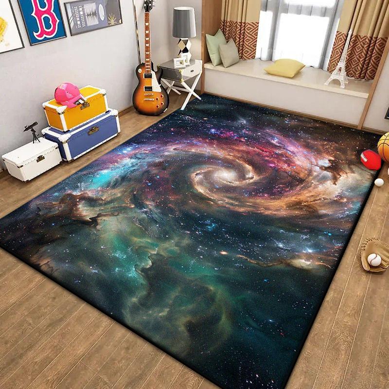 Abstract Decoration Home Carpet Living Room Fluffy Starry Sky Rug Antiskid Sofa Table Mat Foldable Large Area Rugs Easy Clean