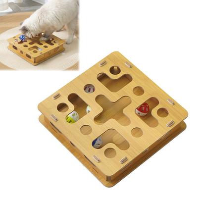 Katzen-Beschäftigungs-Labyrinth-Box Nagelfeilen-Box mit 4 Glöckchenbällen Interaktives Puzzle-Spielzeug Kratz