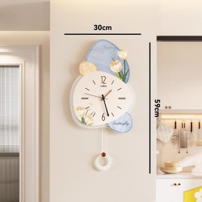 

Cream Style Living Room Wall Clock Restaurant Clock Mural Watch Room Decorations Corridor LED Mute Quartz Clock Home Decor Items (as the picture,30X59CM)