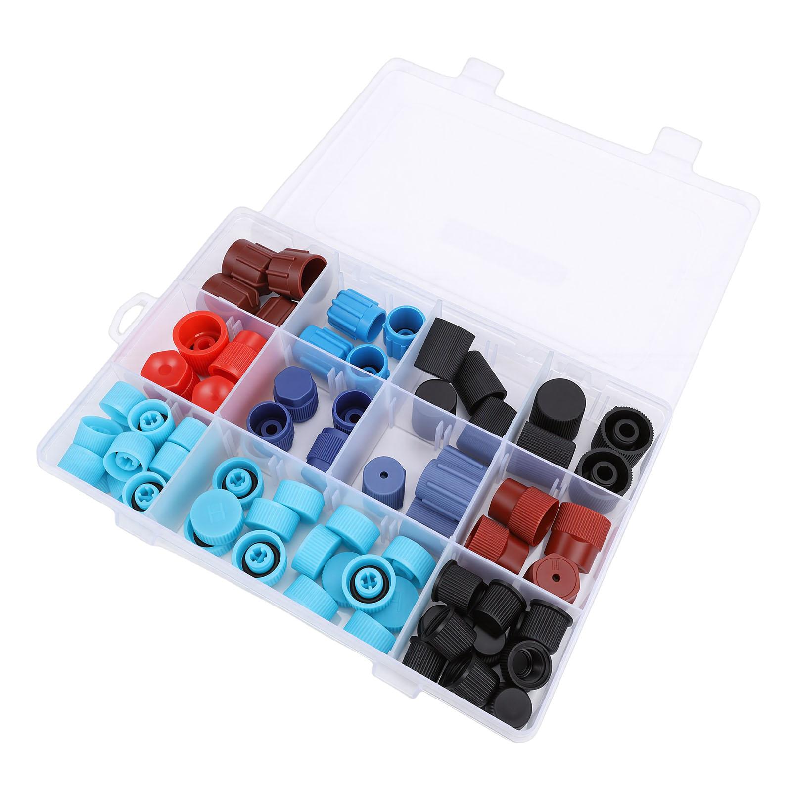 77PCS Car AC Caps R134a R12 Air Conditioning Service System Charging Port Caps High Low Side Valve Core Port Dust Cap