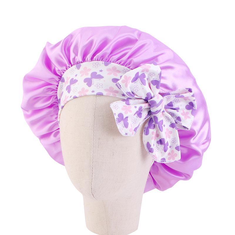 Elastic Kids Silky Satin Bonnet Cap Sleeping Hat Night Sleep Baotou Cap Cute Bow Hair Care Nightcap Bonnet Turban