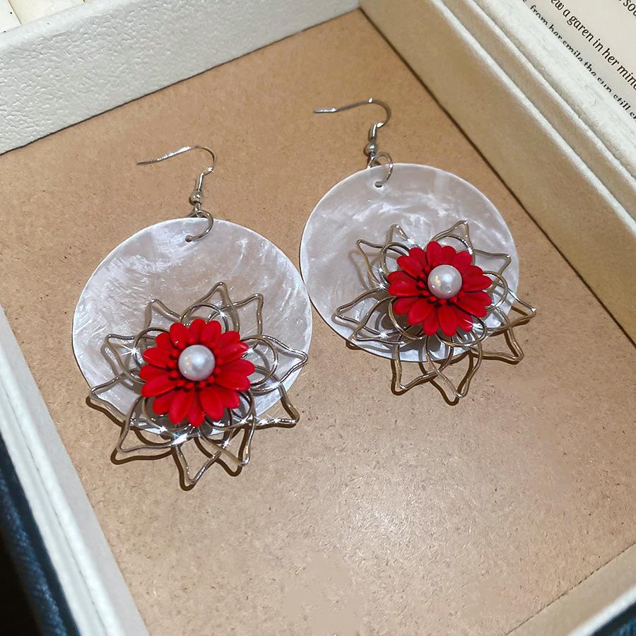Seaside vacation style flower shell fringed long earrings stud earrings women's earrings design sense