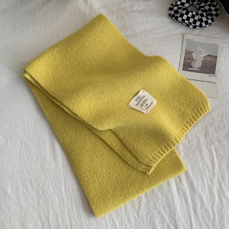 ins Korean solid color scarf women's winter wool student white scarf South Korea's new knitted label warm men