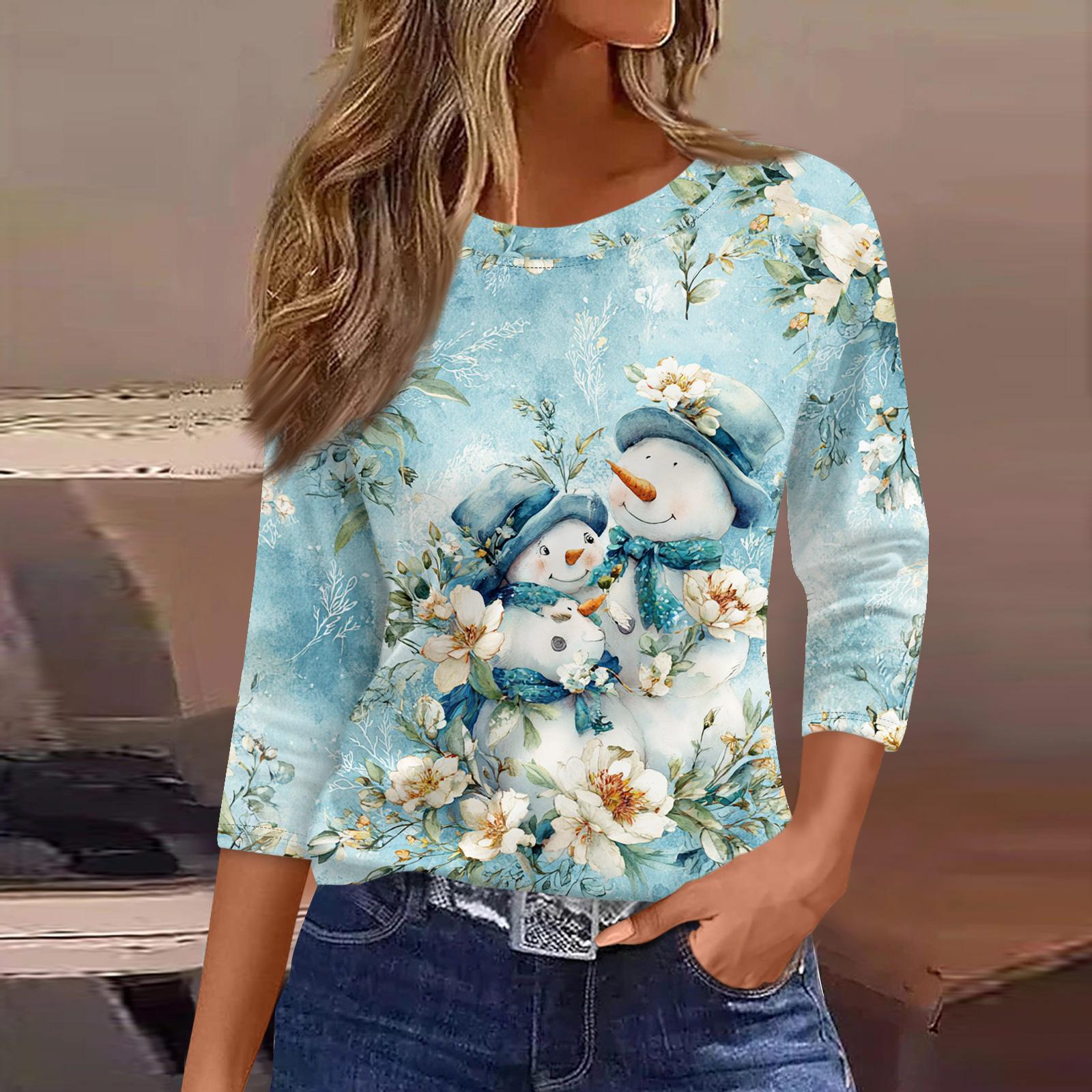 

Женские топы с рукавами 3/4, цветочный принт, винтажная мода, повседневные свободные рубашки с круглым вырезом больших размеров S